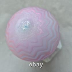 Antique Pink Satin Art Glass Rose Bowl Chevron Air Trap MOP Ruffled Pontil Vase