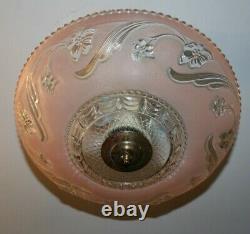 Antique Porcelier pink glass 14 inch shade Art Deco light fixture chandelier