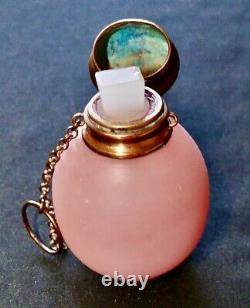 Antique Rare Pink Opaline Glass Egg Shape Perfume Flask Scent Chatelaine