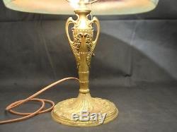 Antique Reverse Painted Lamp Pink Satin Glass Landscape Pittsburgh Art Nouveau