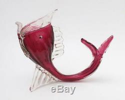 Antique Salviati Venetian Italian Murano Cranberry Pink Art Glass Fish Dolphin