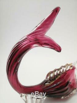 Antique Salviati Venetian Italian Murano Cranberry Pink Art Glass Fish Dolphin