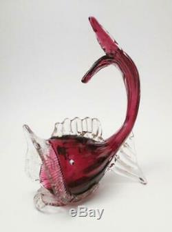 Antique Salviati Venetian Italian Murano Cranberry Pink Art Glass Fish Dolphin