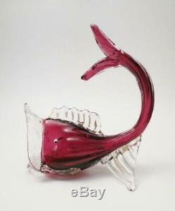 Antique Salviati Venetian Italian Murano Cranberry Pink Art Glass Fish Dolphin