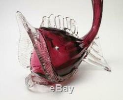 Antique Salviati Venetian Italian Murano Cranberry Pink Art Glass Fish Dolphin