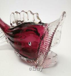 Antique Salviati Venetian Italian Murano Cranberry Pink Art Glass Fish Dolphin