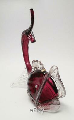 Antique Salviati Venetian Italian Murano Cranberry Pink Art Glass Fish Dolphin