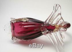 Antique Salviati Venetian Italian Murano Cranberry Pink Art Glass Fish Dolphin