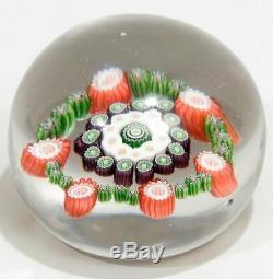 Antique St. Louis Canes Millefiori Round Glass Paperweight Pink Green Multicolor