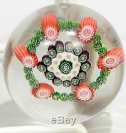 Antique St. Louis Canes Millefiori Round Glass Paperweight Pink Green Multicolor