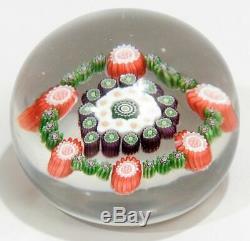 Antique St. Louis Canes Millefiori Round Glass Paperweight Pink Green Multicolor