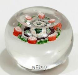 Antique St. Louis Canes Millefiori Round Glass Paperweight Pink Green Multicolor