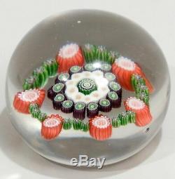 Antique St. Louis Canes Millefiori Round Glass Paperweight Pink Green Multicolor