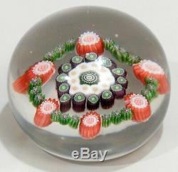 Antique St. Louis Canes Millefiori Round Glass Paperweight Pink Green Multicolor