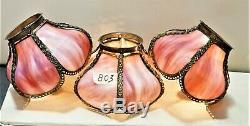 Antique Stain Pink Slag Glass Mission Art s & Crafts Victorian shades Set of 3