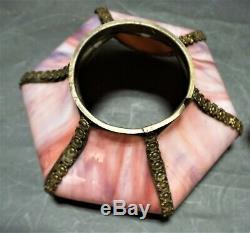 Antique Stain Pink Slag Glass Mission Art s & Crafts Victorian shades Set of 3