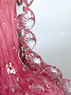 Antique Stevens & Williams Art Glass Vase Pink Spangle Silver Mica England 1890