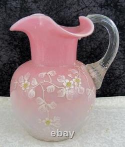Antique Stevens & Williams Pink Opalescent Diamond Quilted Glass Pitcher