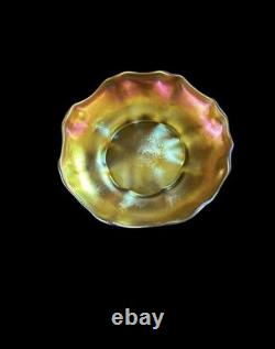 Antique Tiffany Favrile LCT Signed Art Glass Bowl Ruffled Edges Iridescent Pink