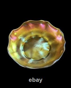 Antique Tiffany Favrile LCT Signed Art Glass Bowl Ruffled Edges Iridescent Pink