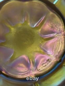Antique Tiffany Favrile LCT Signed Art Glass Bowl Ruffled Edges Iridescent Pink