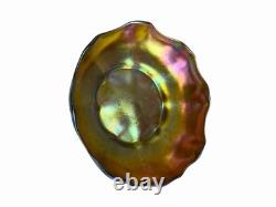 Antique Tiffany Favrile LCT Signed Art Glass Bowl Ruffled Edges Iridescent Pink