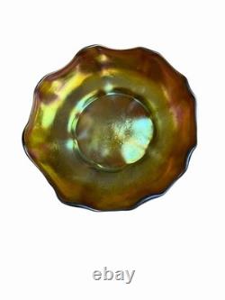 Antique Tiffany Favrile LCT Signed Art Glass Bowl Ruffled Edges Iridescent Pink