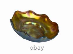Antique Tiffany Favrile LCT Signed Art Glass Bowl Ruffled Edges Iridescent Pink