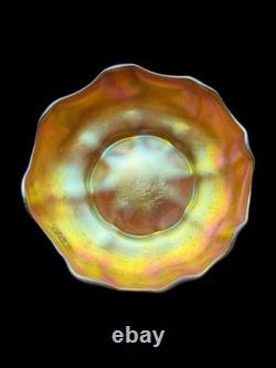 Antique Tiffany Favrile LCT Signed Art Glass Bowl Ruffled Edges Iridescent Pink