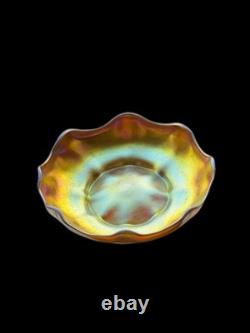 Antique Tiffany Favrile LCT Signed Art Glass Bowl Ruffled Edges Iridescent Pink