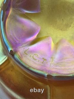 Antique Tiffany Favrile LCT Signed Art Glass Bowl Ruffled Edges Iridescent Pink