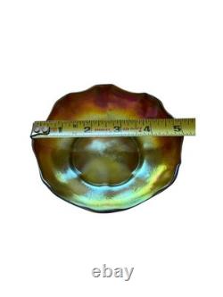 Antique Tiffany Favrile LCT Signed Art Glass Bowl Ruffled Edges Iridescent Pink
