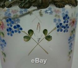 Antique VICTORIAN Satin Glass Silverplate Handpainted BISCUIT BARREL Cookie Jar
