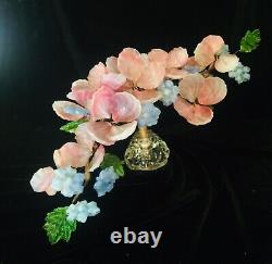 Antique Venetian Murano Glass Pink, Blue and Green Flower Centerpiece 22