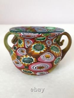 Antique Venetian Murano Murrhine Millefiori Glass Vase Fratelli Toso Pink Orange