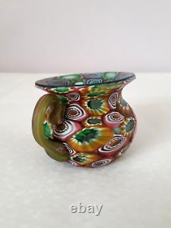 Antique Venetian Murano Murrhine Millefiori Glass Vase Fratelli Toso Pink Orange