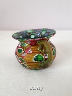 Antique Venetian Murano Murrhine Millefiori Glass Vase Fratelli Toso Pink Orange