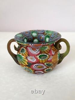 Antique Venetian Murano Murrhine Millefiori Glass Vase Fratelli Toso Pink Orange