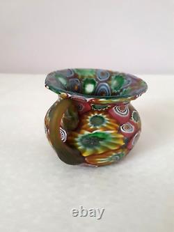 Antique Venetian Murano Murrhine Millefiori Glass Vase Fratelli Toso Pink Orange