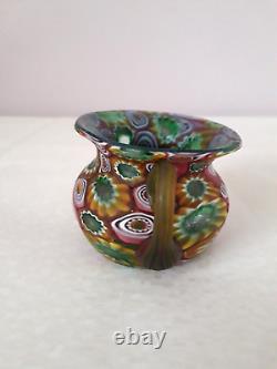 Antique Venetian Murano Murrhine Millefiori Glass Vase Fratelli Toso Pink Orange