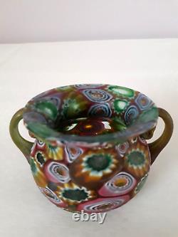 Antique Venetian Murano Murrhine Millefiori Glass Vase Fratelli Toso Pink Orange