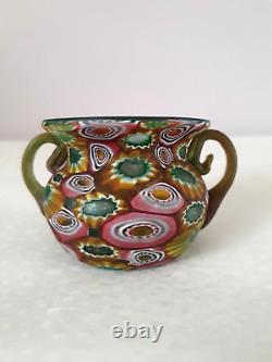 Antique Venetian Murano Murrhine Millefiori Glass Vase Fratelli Toso Pink Orange