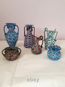 Antique Venetian Murano Murrhine Millefiori Glass Vase Fratelli Toso Pink Orange