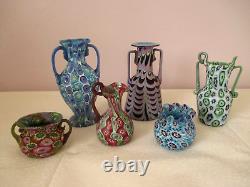 Antique Venetian Murano Murrhine Millefiori Glass Vase Fratelli Toso Pink Orange