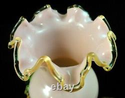 Antique Victorian Bohemian Harrach Pink Art Glass Vase Applied Opalescent Flower