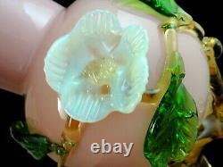 Antique Victorian Bohemian Harrach Pink Art Glass Vase Applied Opalescent Flower