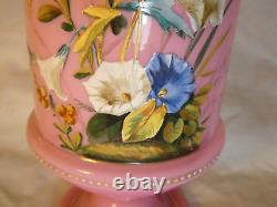 Antique Victorian Bristol Pink Glass Vase Beautiful Hand Painted Enamel Flowers