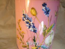 Antique Victorian Bristol Pink Glass Vase Beautiful Hand Painted Enamel Flowers