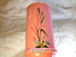 Antique Victorian Bristol Pink Glass Vase Beautiful Hand Painted Enamel Flowers