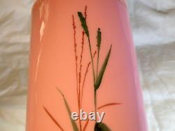 Antique Victorian Bristol Pink Glass Vase Beautiful Hand Painted Enamel Flowers
